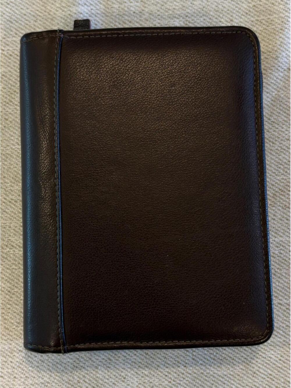 Vtg 90s Franklin Quest Leather Zippered Planner Binder Compact Brown Organizer